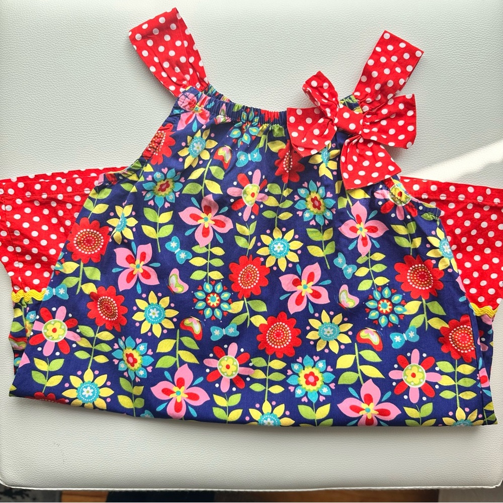 Polka dot Floral Girls Dress - Size 5 - 100% Cotton - Kids Headquarters
